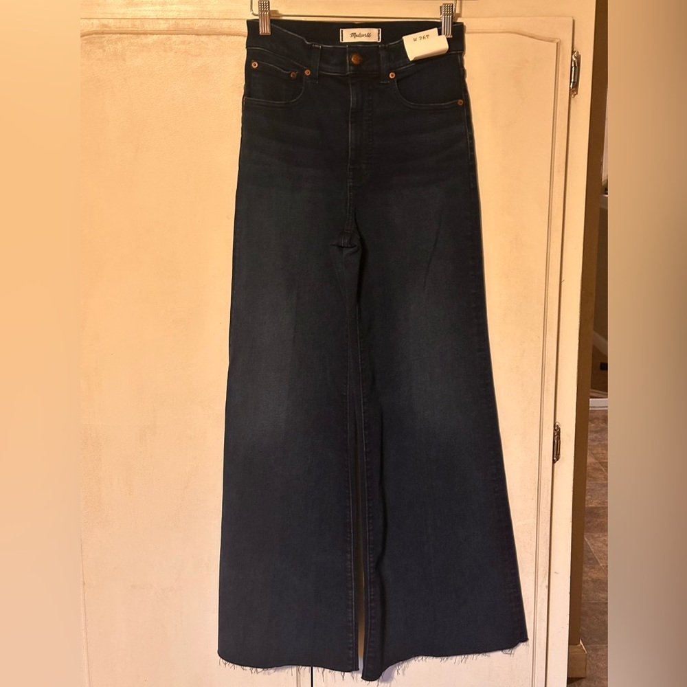 MADEWELL Tall Flared Wide-Leg Crop Jeans - Dark Blue NWT - Picture 12 of 16